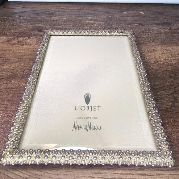 L’Objet for Neiman Marcus Gold Plated Rectangular Pave Picture Frame 5”x7” - Picture 2 of 11